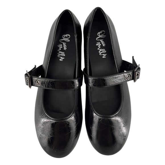 Olivia Miller Mary Jane Ballet Flats Unembellished Style 6.5 Glossy Black Crinkl - Picture 3 of 15